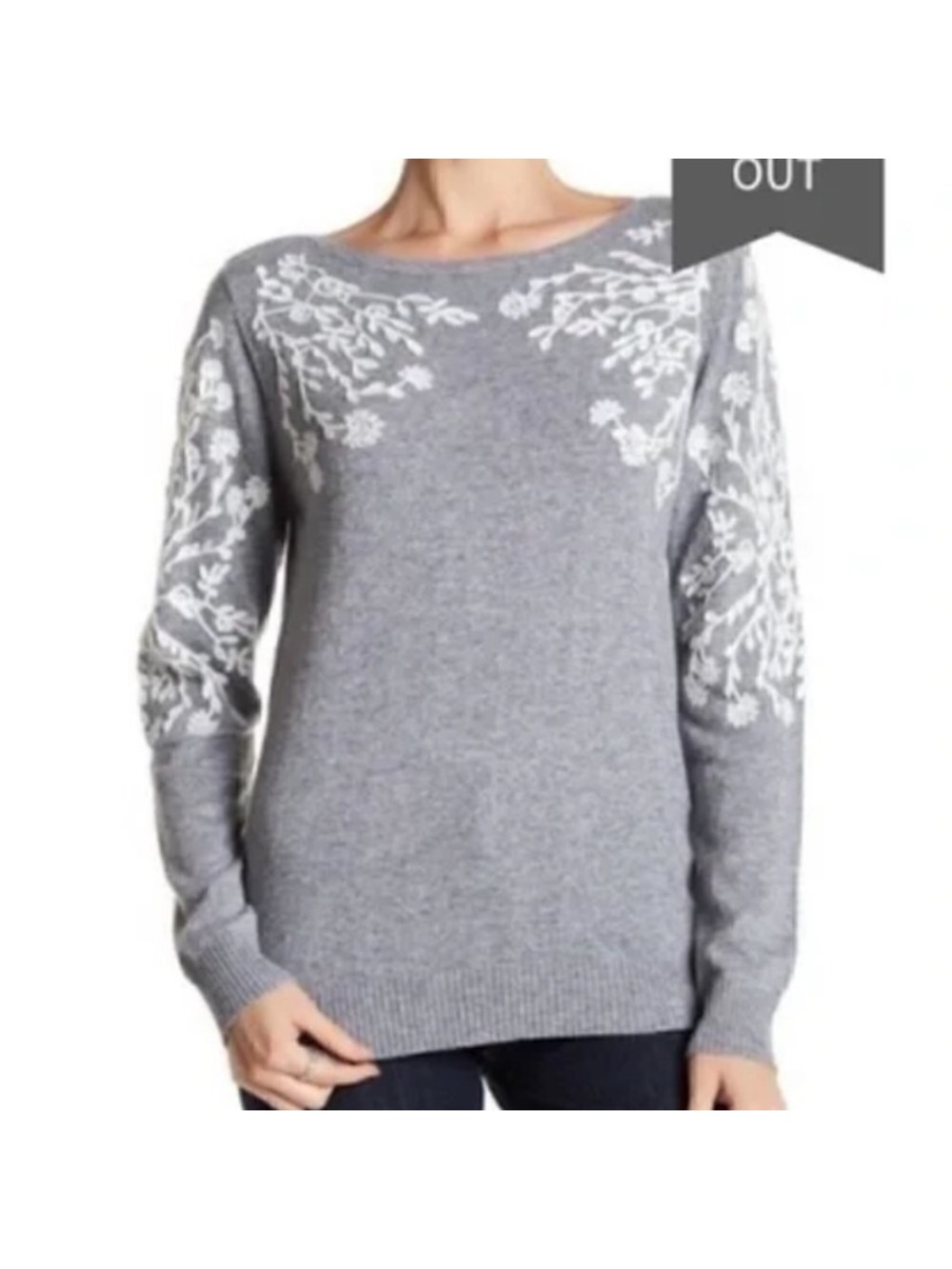 RAIN + ROSE gray white embroidered sweater